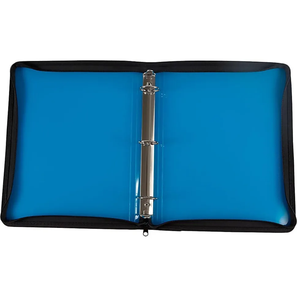 JAM PAPER 3 Ring Plastic Zipper Binder, 1.5 inch, Blue, Sold Individually