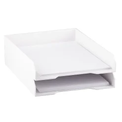 JAM PaperĀ® Stackable Paper Trays, 2"H x 9-3/4"W x 12-1/2"D, White, Pack Of 2 Trays