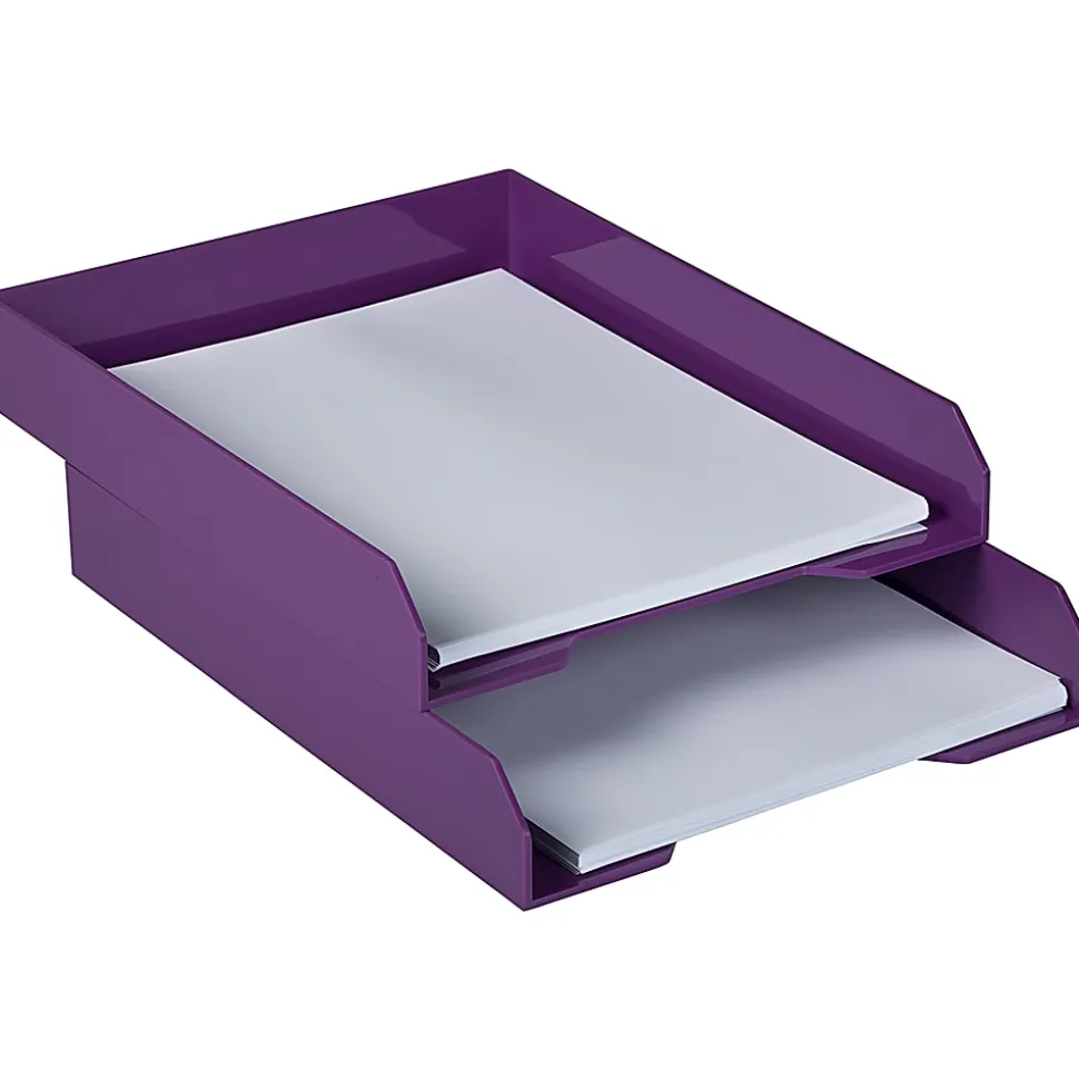 JAM Paper® Stackable Paper Trays, 2"H x 9-3/4"W x 12-1/2"D, Purple, Pack Of 2 Trays