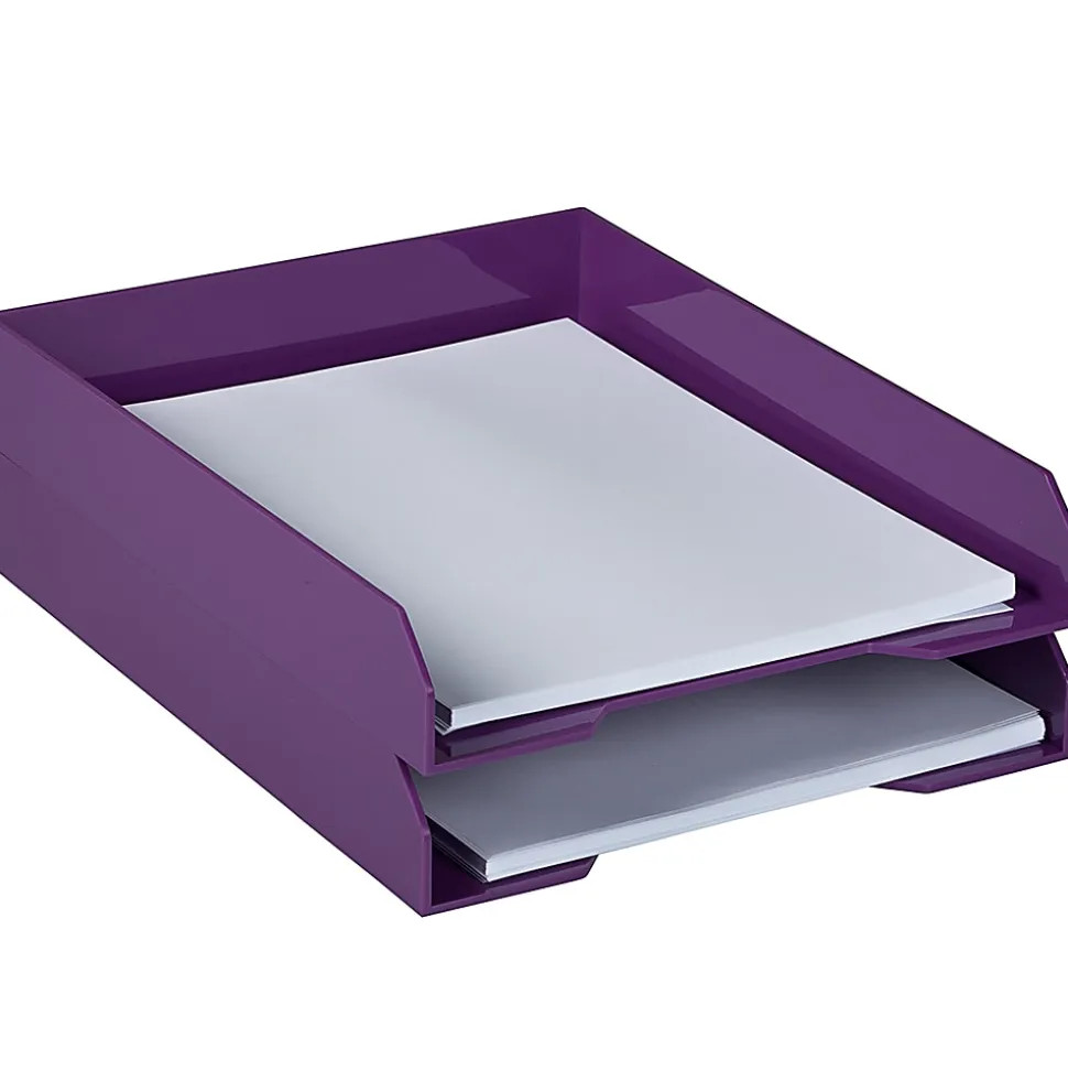 JAM Paper® Stackable Paper Trays, 2"H x 9-3/4"W x 12-1/2"D, Purple, Pack Of 2 Trays
