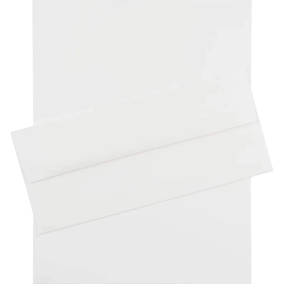JAM Paper® Strathmore Stationery Set, 8 1/2" x 11", Bright White, Set Of 100 Sheets And 100 Envelopes