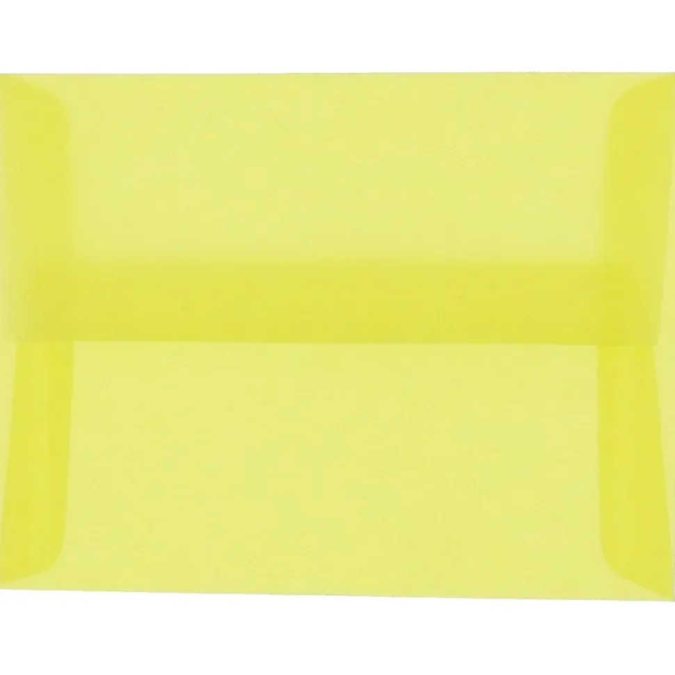JAM Paper® Translucent Envelopes, #4 Bar (A1), Gummed Seal, Primary Yellow, Pack Of 25
