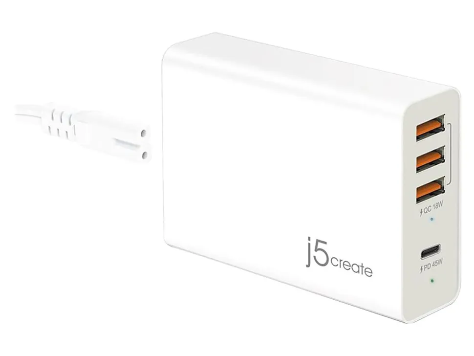 j5create AC 100 63-Watt 4-Port Power Adapter, White, JUP4263