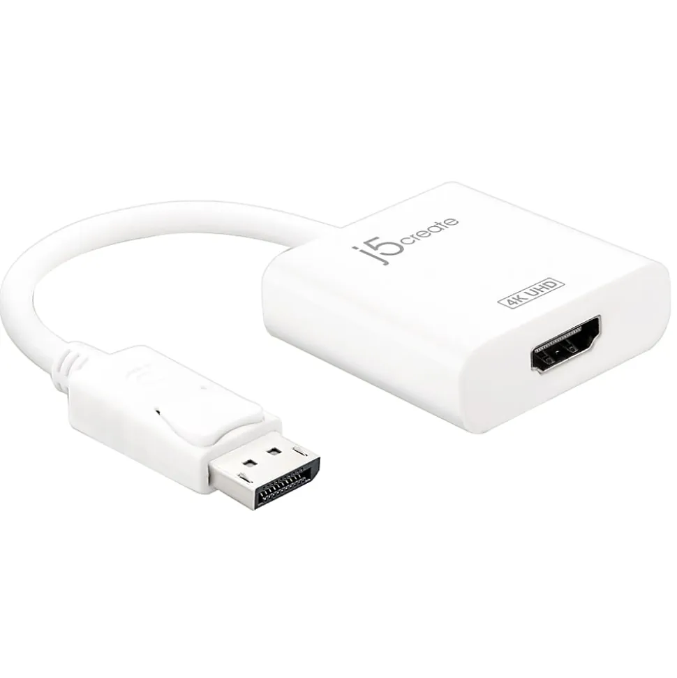 j5create DisplayPort-To-4K HDMI Adapter, 0.53', White, JDA158