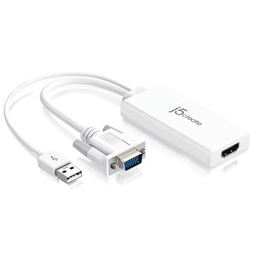 j5create® HDMI-To-VGA Adapter, 10", White, JDA214