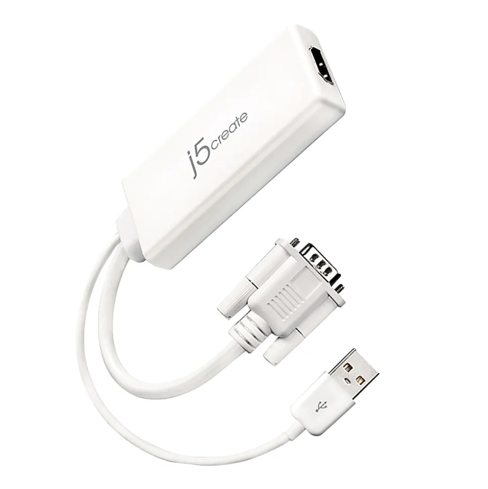 j5create® HDMI-To-VGA Adapter, 10", White, JDA214