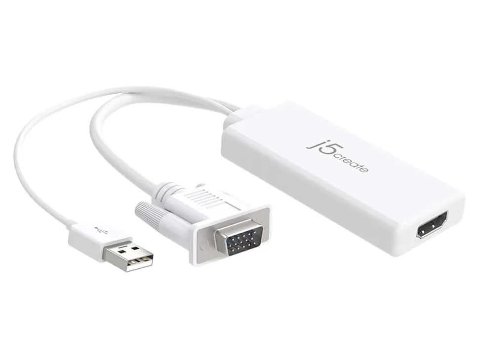 j5create® HDMI-To-VGA Adapter, 10", White, JDA214