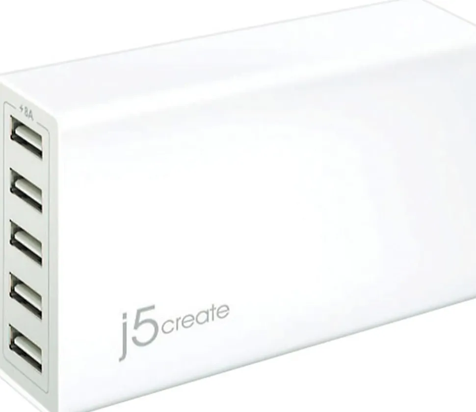 j5create® JUP50 40W 5-Port USB Super Charger, White