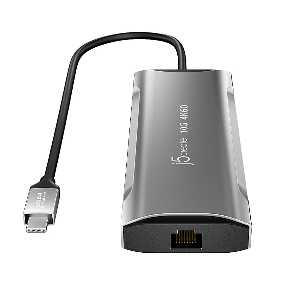 j5create 4K 60 Elite USB-C Travel Docking Station, 0.62"H x 4.33"W x 1.85"D, Space Gray, JCD392