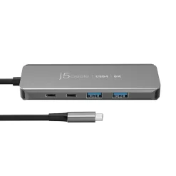 j5create 8K USB4 5-in-1 Travel Hub, 7/16”H x 4-5/8”W x 1-13/16”D, Space Gray, JCH453