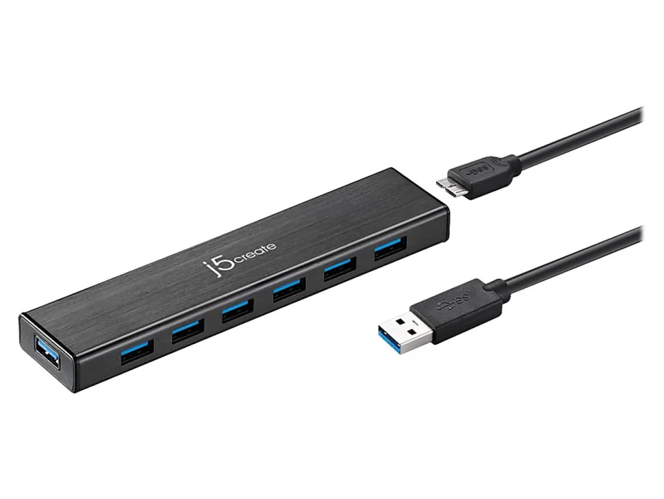 j5create® 7-port USB 3.0 Hub, Black, JUH377