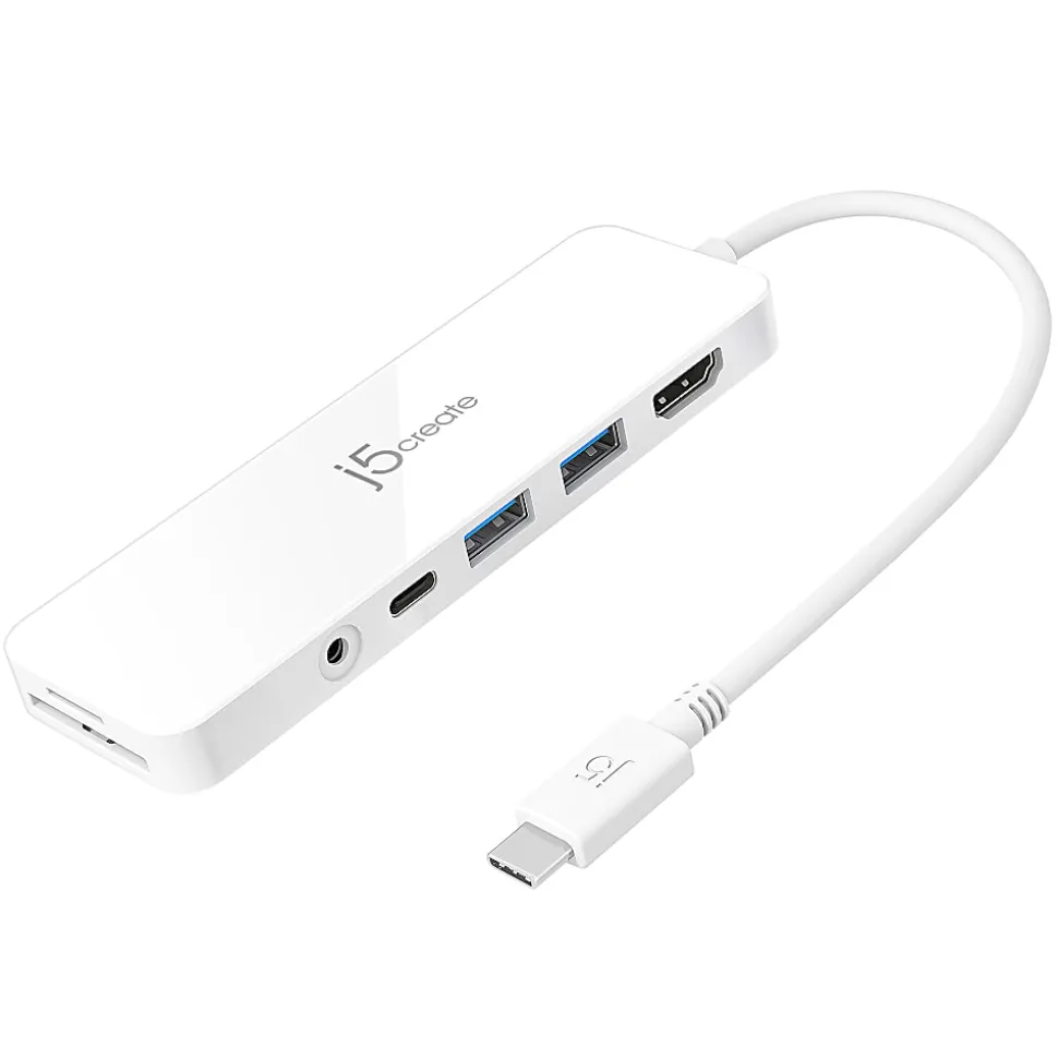 j5create USB-C Multi-Port Hub With Power Delivery, White, JCD373