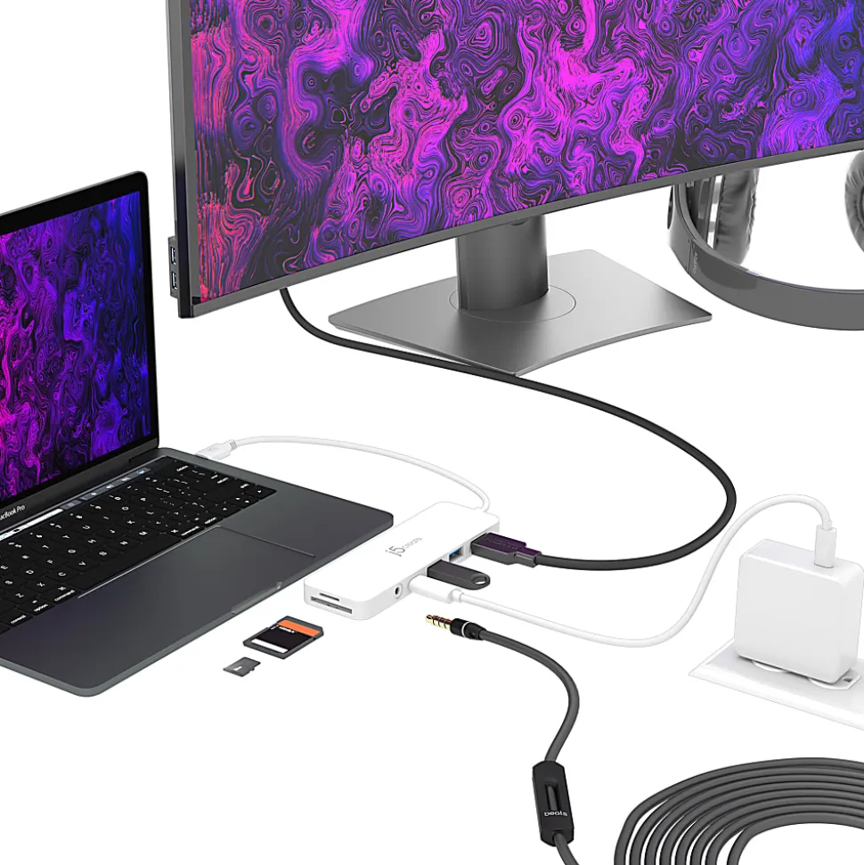 j5create USB-C Multi-Port Hub With Power Delivery, White, JCD373