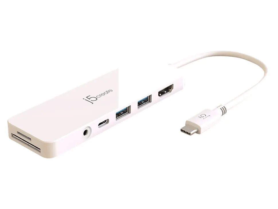j5create USB-C Multi-Port Hub With Power Delivery, White, JCD373