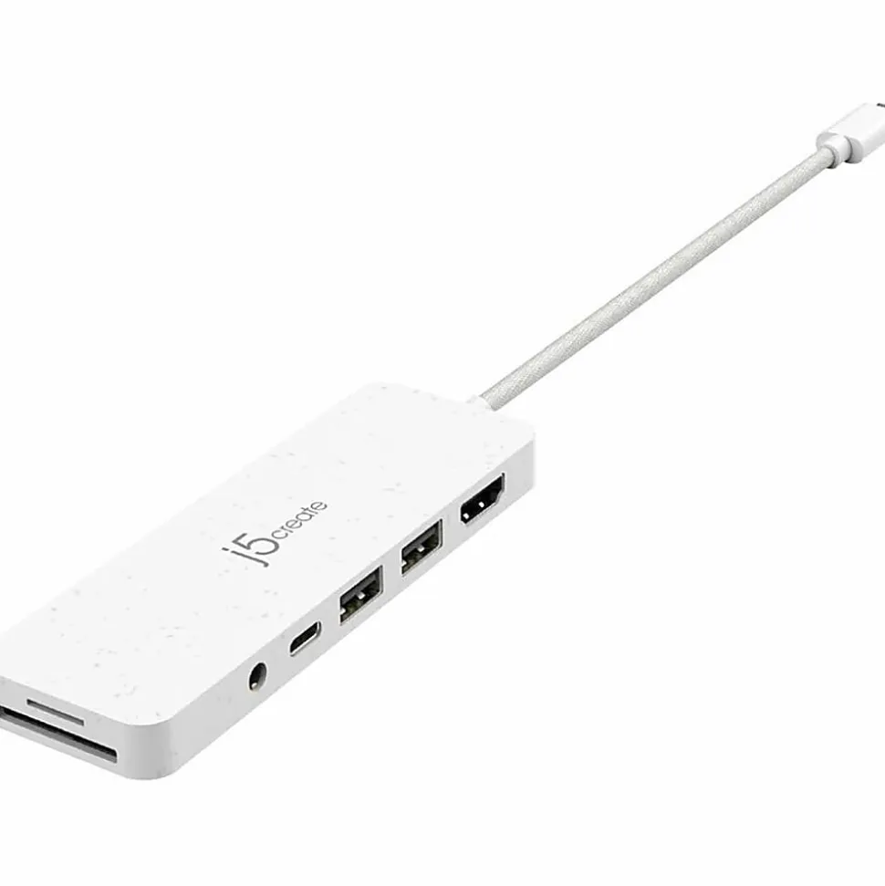 j5create USB-C Multi-Port Hub With Power Delivery, 6-3/4”, White, JCD373EW