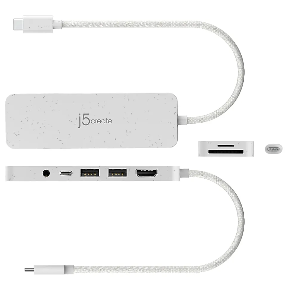 j5create USB-C Multi-Port Hub With Power Delivery, 6-3/4”, White, JCD373EW