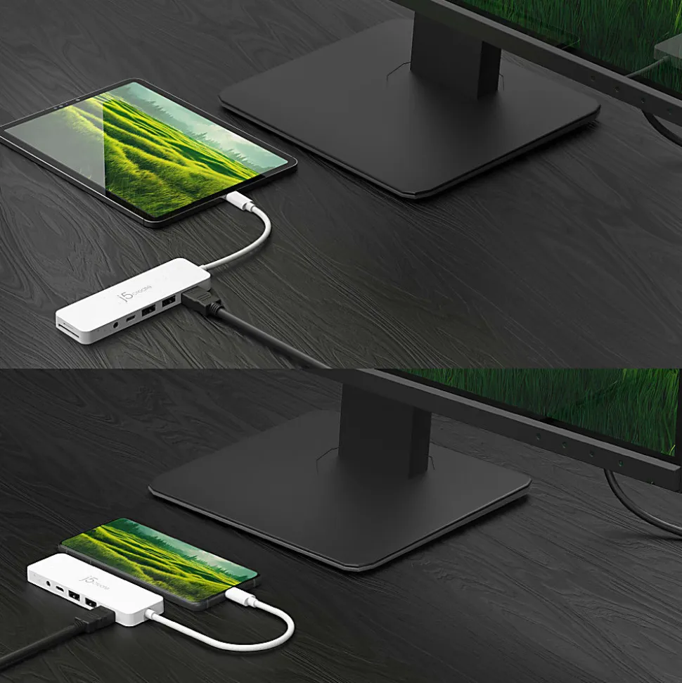 j5create USB-C Multi-Port Hub With Power Delivery, 6-3/4”, White, JCD373EW