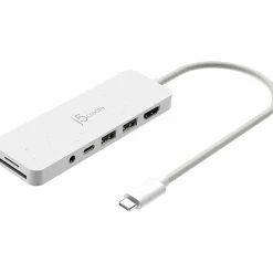 j5create USB-C Multi-Port Hub With Power Delivery, 6-3/4”, White, JCD373EW