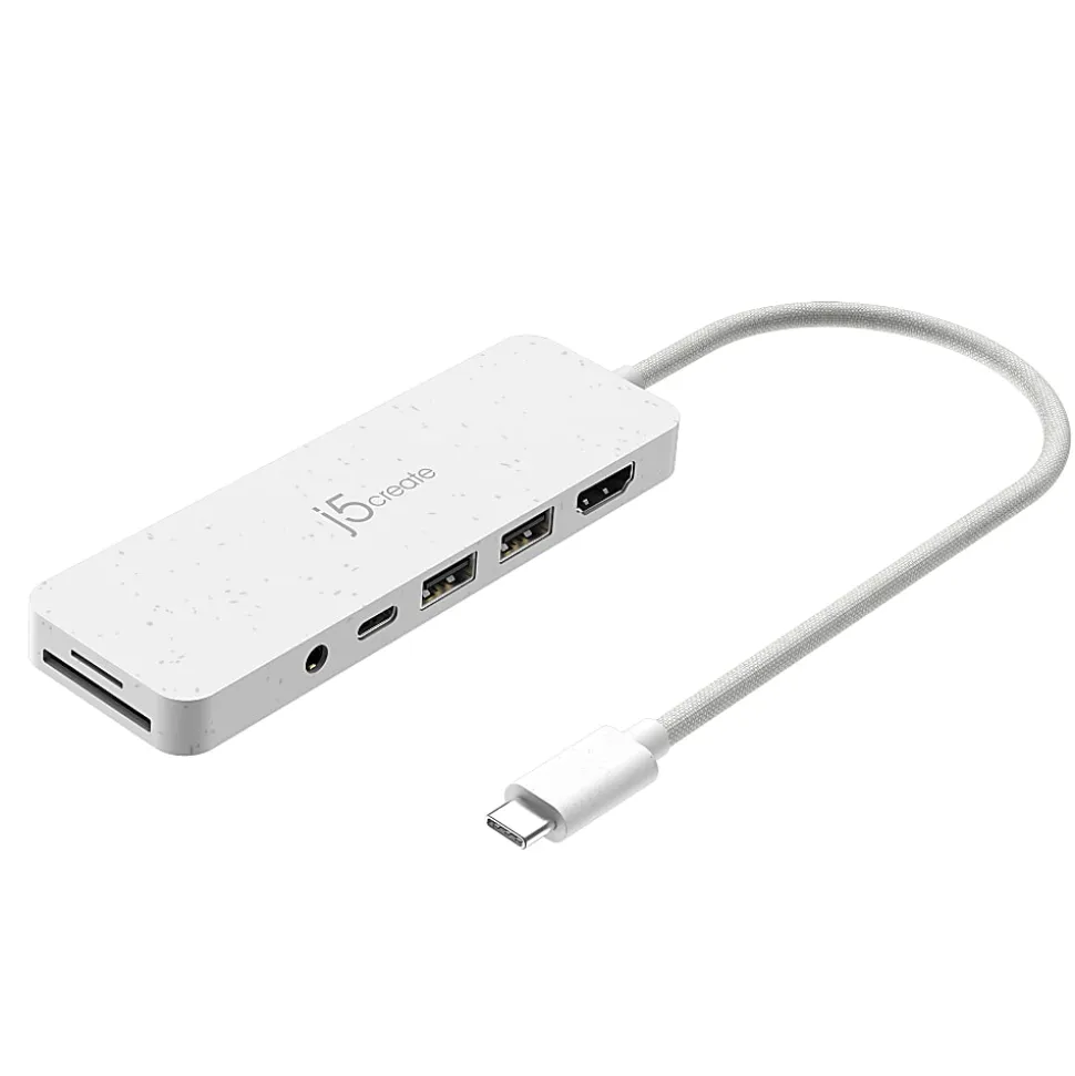 j5create USB-C Multi-Port Hub With Power Delivery, 6-3/4”, White, JCD373EW
