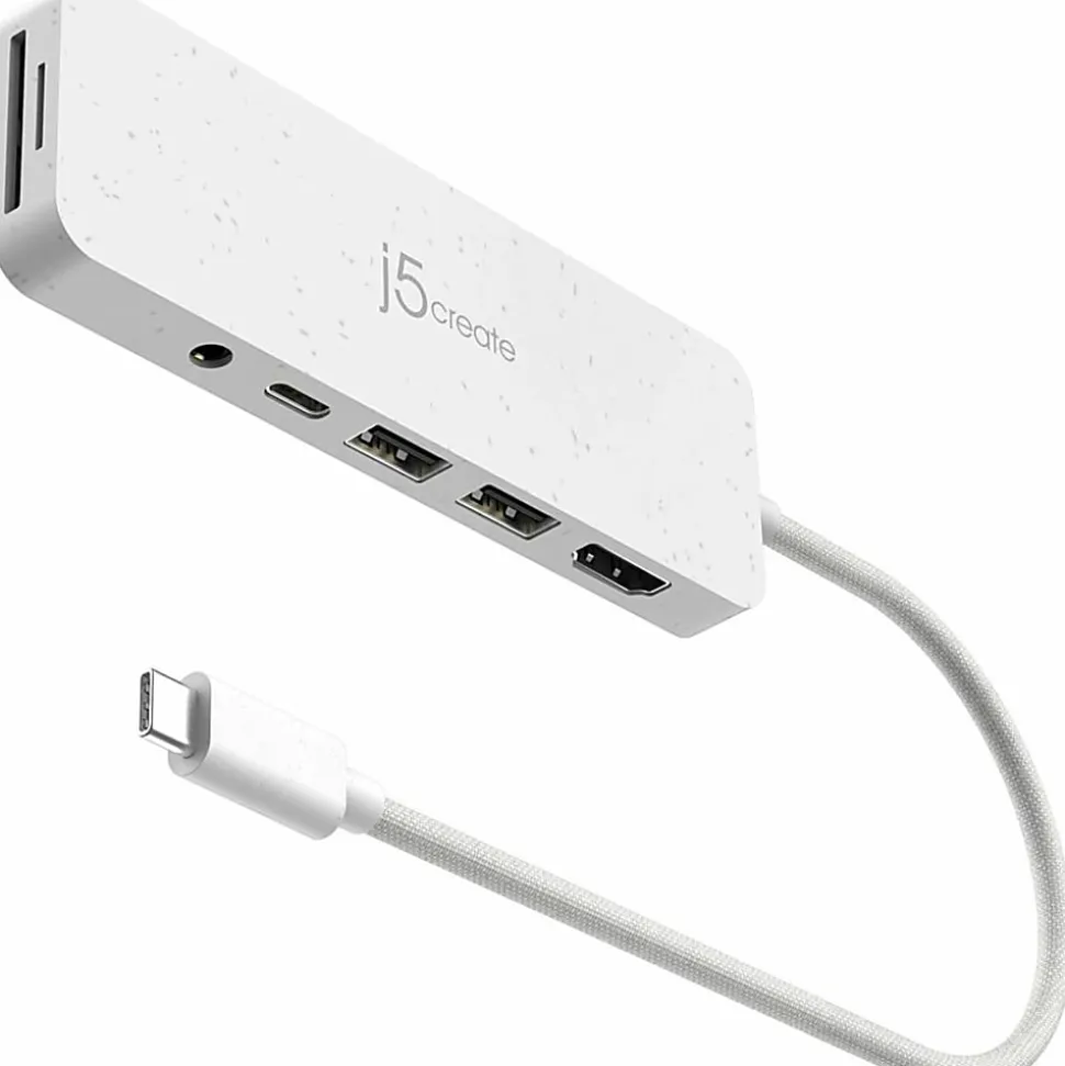 j5create USB-C Multi-Port Hub With Power Delivery, 6-3/4”, White, JCD373EW