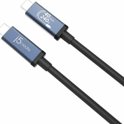 j5create USB 40Gbps 240W USB Type-C Cable, Black/Space Gray, JUC29L08