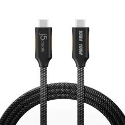 j5Create USB4 Gen 3 Full-Featured USB-C Braided Cable, 3.9', Black, JUCX27L12