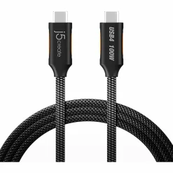 j5Create USB4 Gen 3 Full-Featured USB-C Braided Cable, 3.9', Black, JUCX27L12