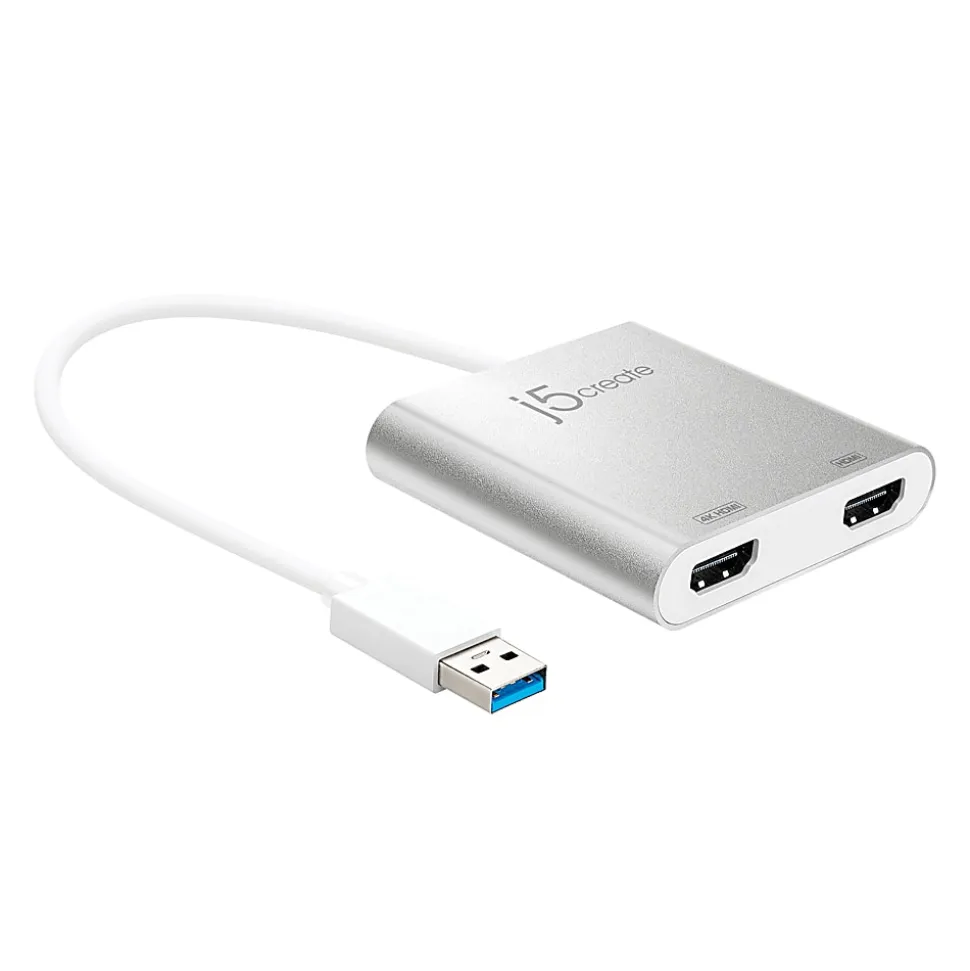 j5create USB 3.0-To-Dual HDMI Cable, 12.5", Silver, JUA365