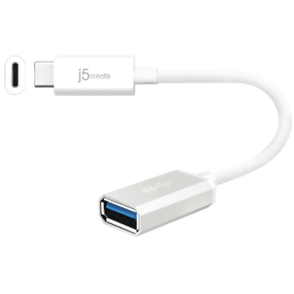 j5create USB 3.1 Type-C To Type-A Adapter, 4", White, JUCX05