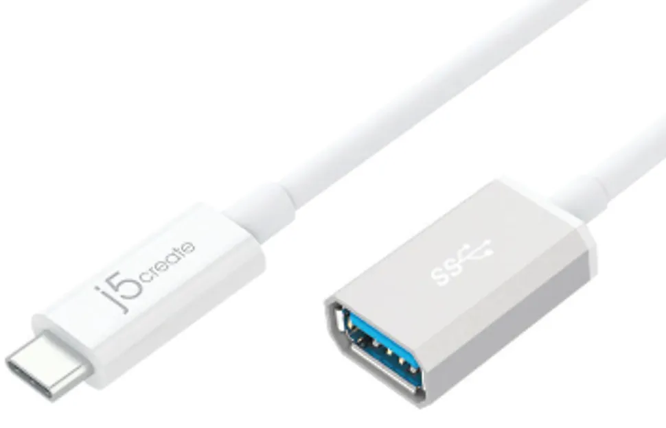 j5create USB 3.1 Type-C To Type-A Adapter, 4", White, JUCX05
