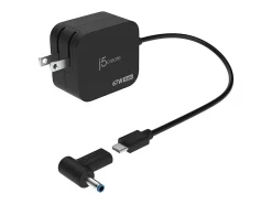 j5create 67W GaN PD USB-C Mini Charger With 4.5mm DC Converter, Black, JUP1565