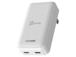 j5create 65W GaN Slim PD USB-C 2-Port Charger, White, JUP2465
