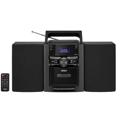 JENSEN Bluetooth® CD-785 Portable CD Music System With Cassette Player And AM/FM Radio, Medium, Black