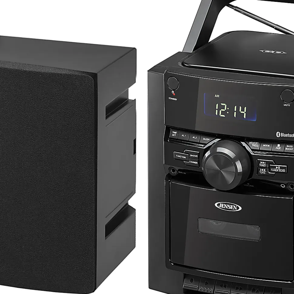 JENSEN Bluetooth® CD-785 Portable CD Music System With Cassette Player And AM/FM Radio, Medium, Black