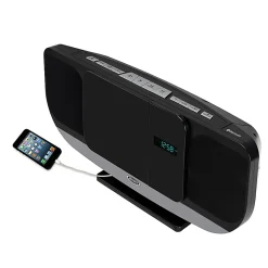 JENSEN Bluetooth® JBS-215 Wall-Mountable Music System With CD Player And FM Radio, 9.1"H x 19.6"W x 4.9"D, Black