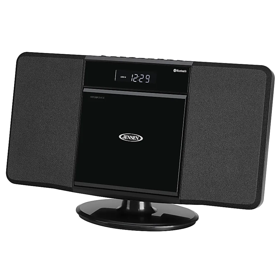 JENSEN Bluetooth JBS-300 Wall-Mountable Music System With CD Player And AM/FM Radio, 9.33"H x 14.84"W x 3.54"D, Black