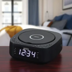 JENSEN Stereo Digital Dual-Alarm Clock With Top-Loading CD Player, FM Tuner, USB Charging Port And Battery Backup, 2.38