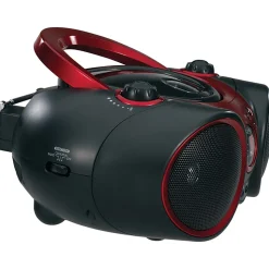 JENSEN 3W RMS CD-490 Portable Stereo CD Player With AM/FM Radio, 5-13/16”H x 9-1/8”W x 8-1/4”D, Black/Red