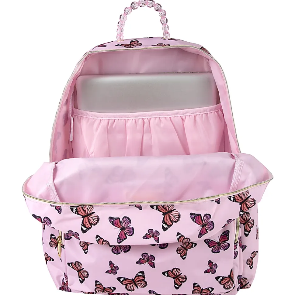 Jessica Simpson Backpack With 16" Laptop Sleeve, Pink Butterfly