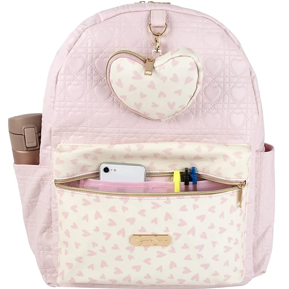 Jessica Simpson Backpack With 16" Laptop Sleeve And Keychain, Pink Heart