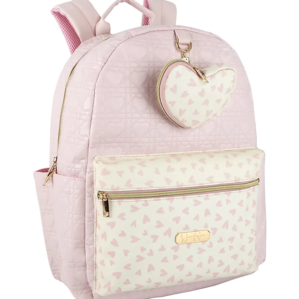 Jessica Simpson Backpack With 16" Laptop Sleeve And Keychain, Pink Heart