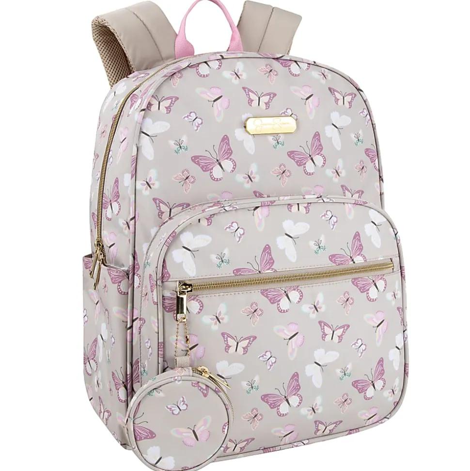 Jessica Simpson Women’s Travel Backpack With 16" Laptop Pocket, Tan Butterflies, Total Qty 1