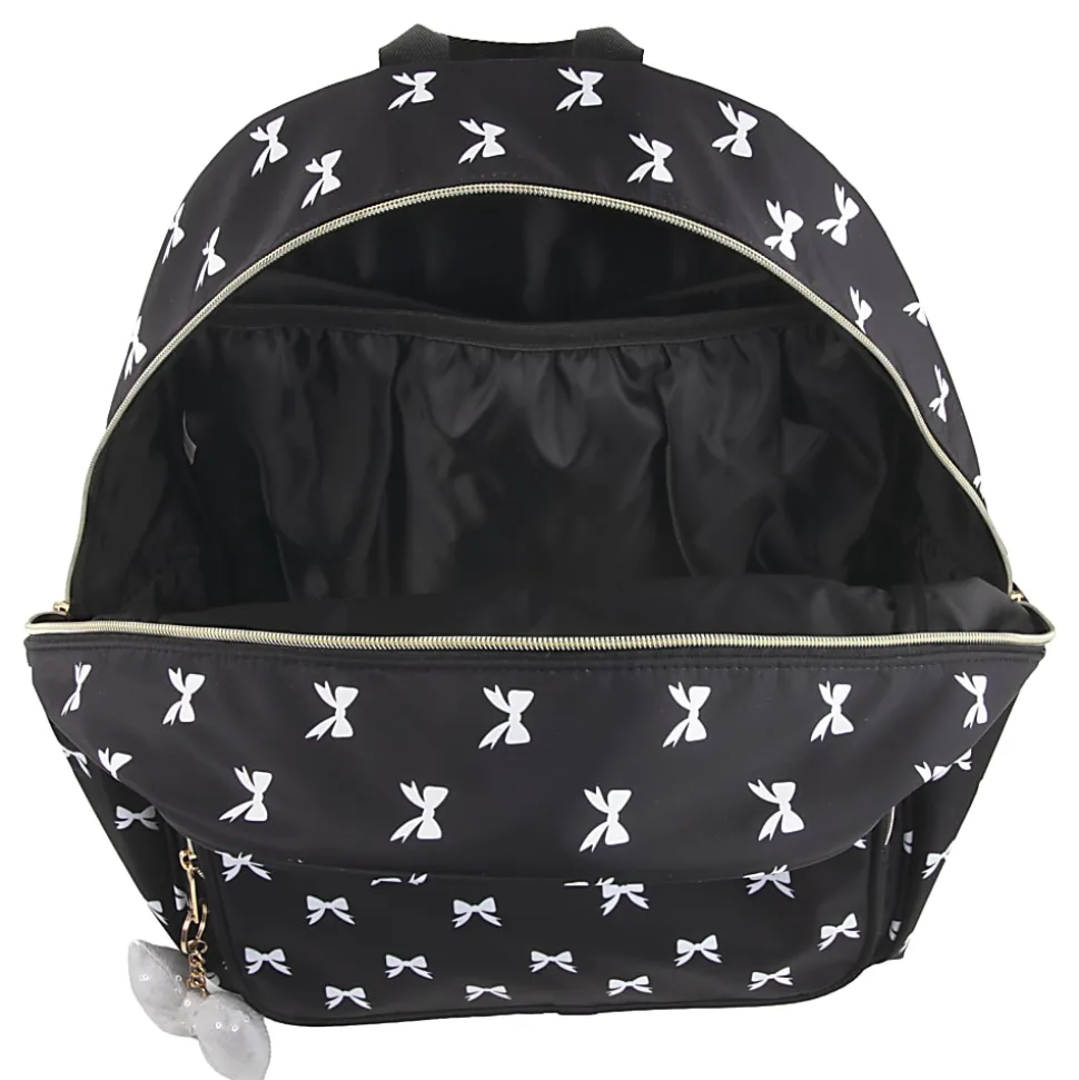 Jessica Simpson Women’s Travel Backpack With 16" Laptop Pocket, Black/White Bows, Total Qty 1