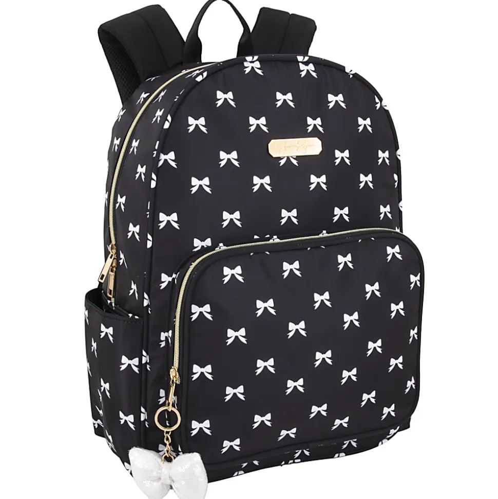 Jessica Simpson Women’s Travel Backpack With 16" Laptop Pocket, Black/White Bows, Total Qty 1