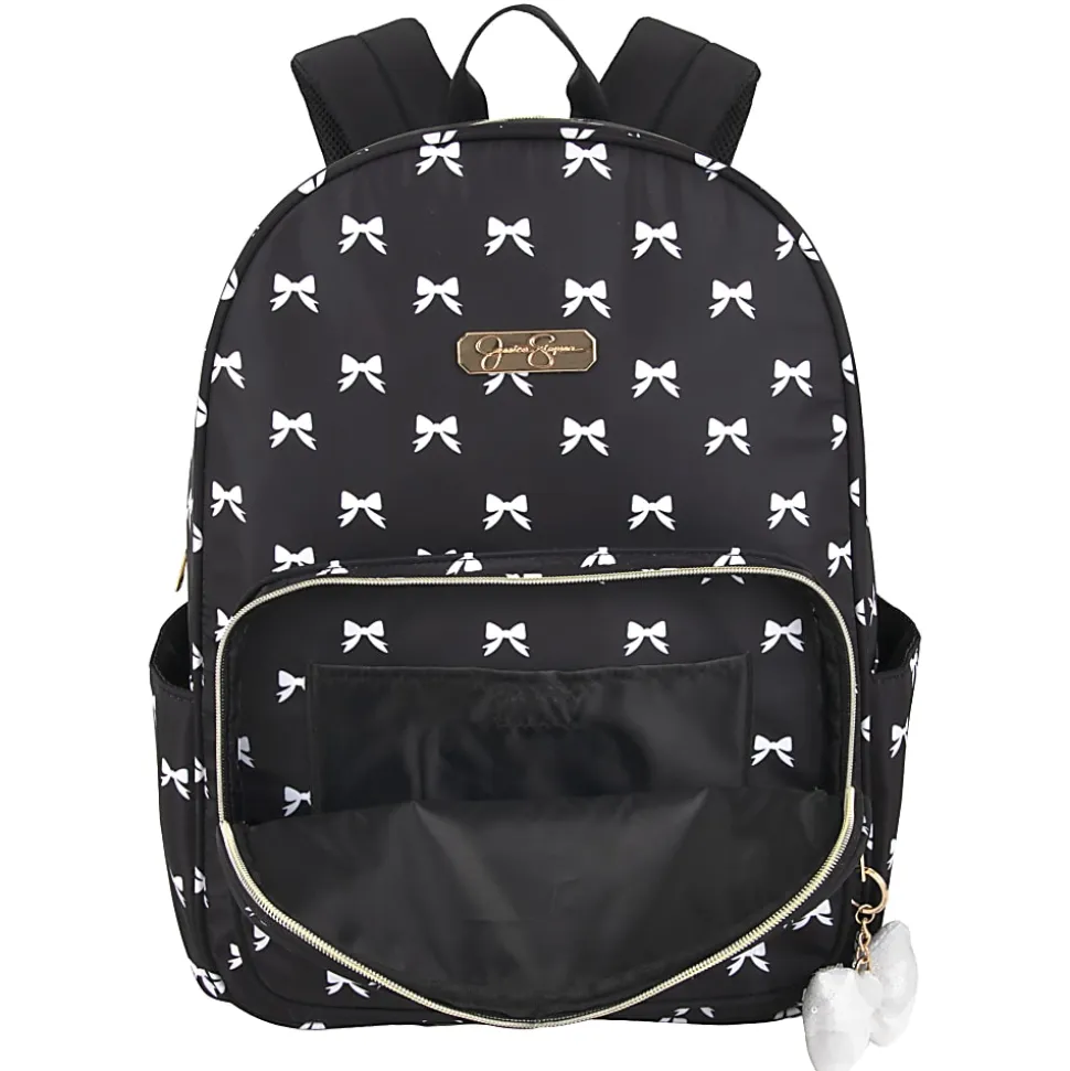 Jessica Simpson Women’s Travel Backpack With 16" Laptop Pocket, Black/White Bows, Total Qty 1
