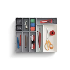 Joseph Joseph 10-Piece Drawer Organizer, 2”H x 20-3/4”W x 17-1/2”D, Gray