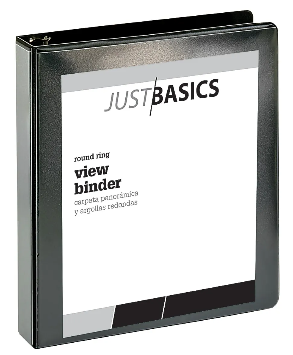 Just Basics® Basic View 3-Ring Binder, 1 1/2" Round Rings, Black