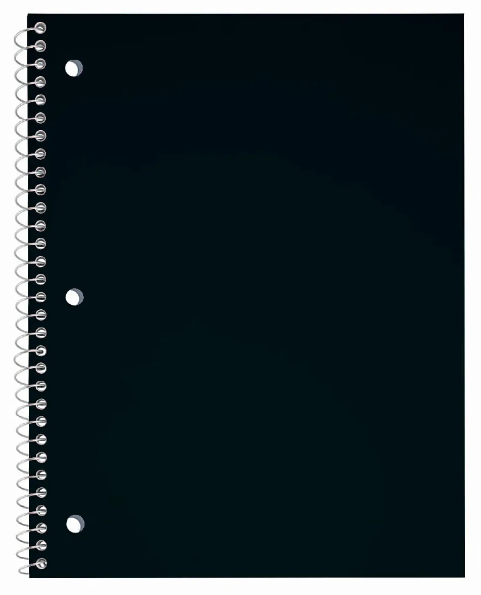 Just Basics® Poly Spiral Notebook, 8" x 10-1/2", 1 Subject, Wide Ruled, 70 Sheets, Black
