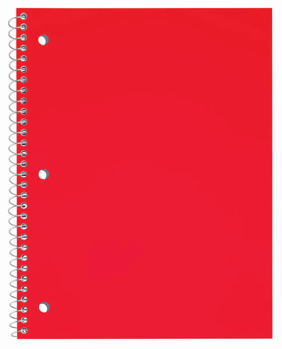 Just Basics® Poly Spiral Notebook, 8" x 10-1/2", 1 Subject, College Ruled, 70 Sheets, Red