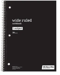 Just BasicsĀ® Spiral Notebook, 8" x 10-1/2", Wide Ruled, 70 Sheets, Assorted Colors, Pack Of 6 Notebooks